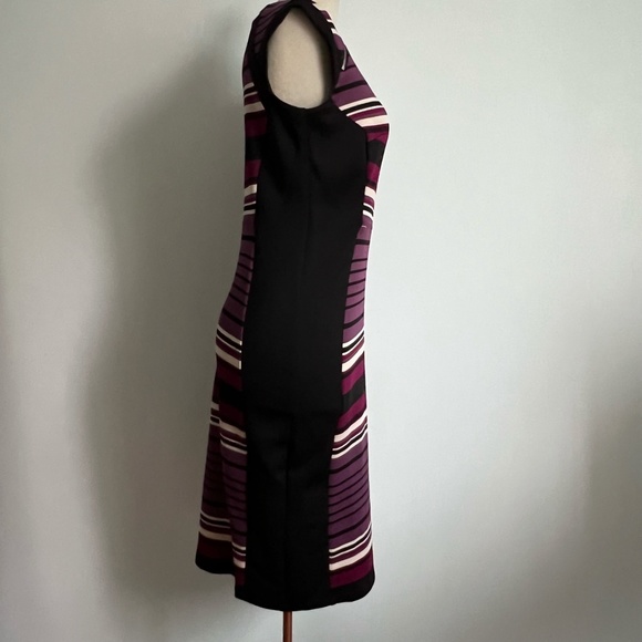 Enfocus Studio -  Burgundy,  Black & Cream Stripped Bodycon Midi Dress - Picture 5 of 13